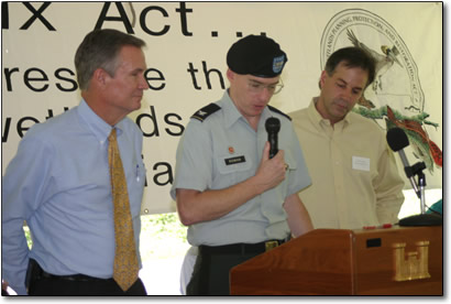 CWPPRA Task Force Chairman Colonel Peter J. Rowan of the U.S. Army Corp of Engineers and DNR Secretary Scott Angelle address the crowd during Fort Jackson celebration.